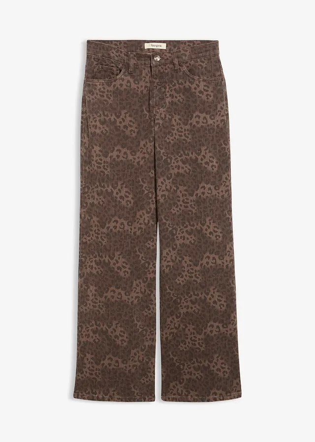 Pantaloni largi din twill, cu imprimeu leo