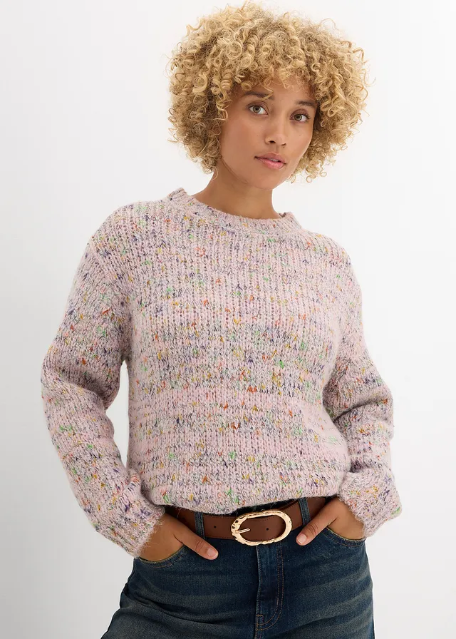 Pull oversize en maille chinée et texturée • rose thé chiné • product-page.page-title-suffix