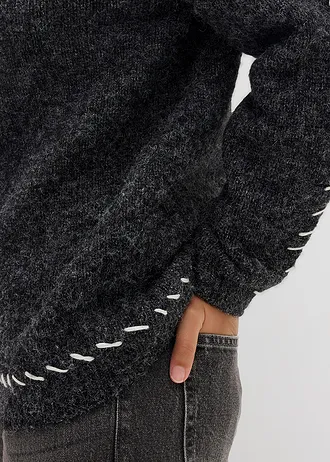 Dlouhý svetr z flaušové příze • černo-přírodní bílá • bonprix obchod