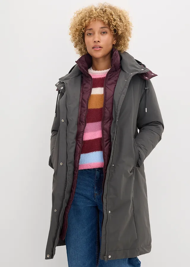 Veste outdoor déperlante, effet superposé, Couleur: anthracite