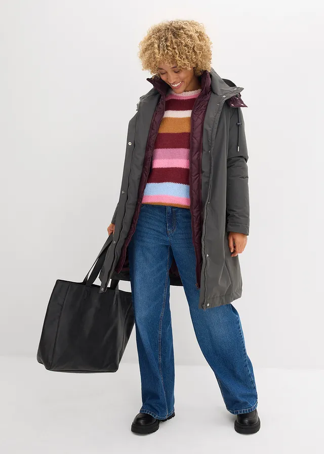 Veste outdoor déperlante, effet superposé, Couleur: anthracite