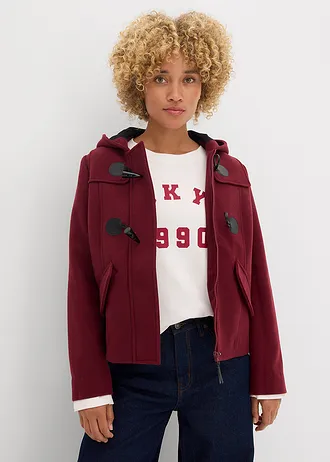 Houtje touwtje jas in wollen look, Kleur: donkerbessen