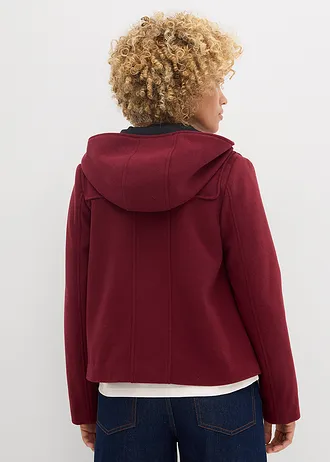 Houtje touwtje jas in wollen look, Kleur: donkerbessen
