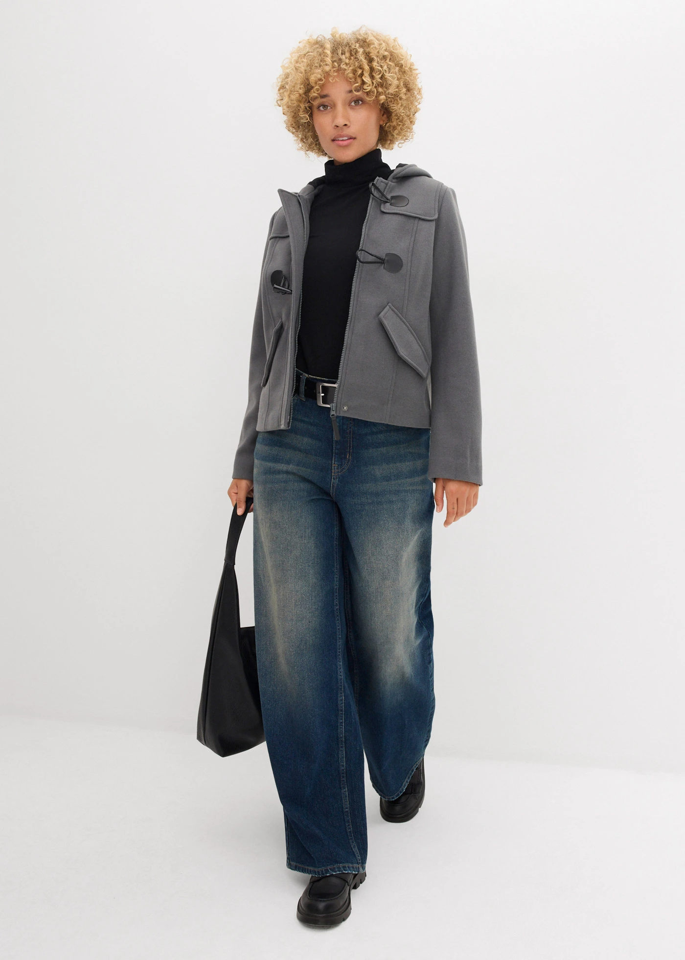 Duffle bunda, imitace vlny • antracitová • bonprix obchod