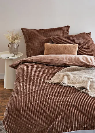 Pościel dwustronna Cashmere Touch w optyce sztruksu • brązowy kasztanowy • sklep bonprix