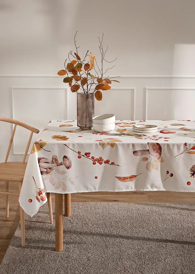 Tafelkleed met herfstprint, Kleur: bruin-rood-wit