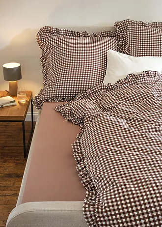 Dekbedovertrek met ruches, Kleur: bruin