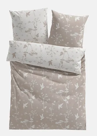 Dubbelzijdig dekbedovertrek met bloemenprint, Kleur: beige-wit
