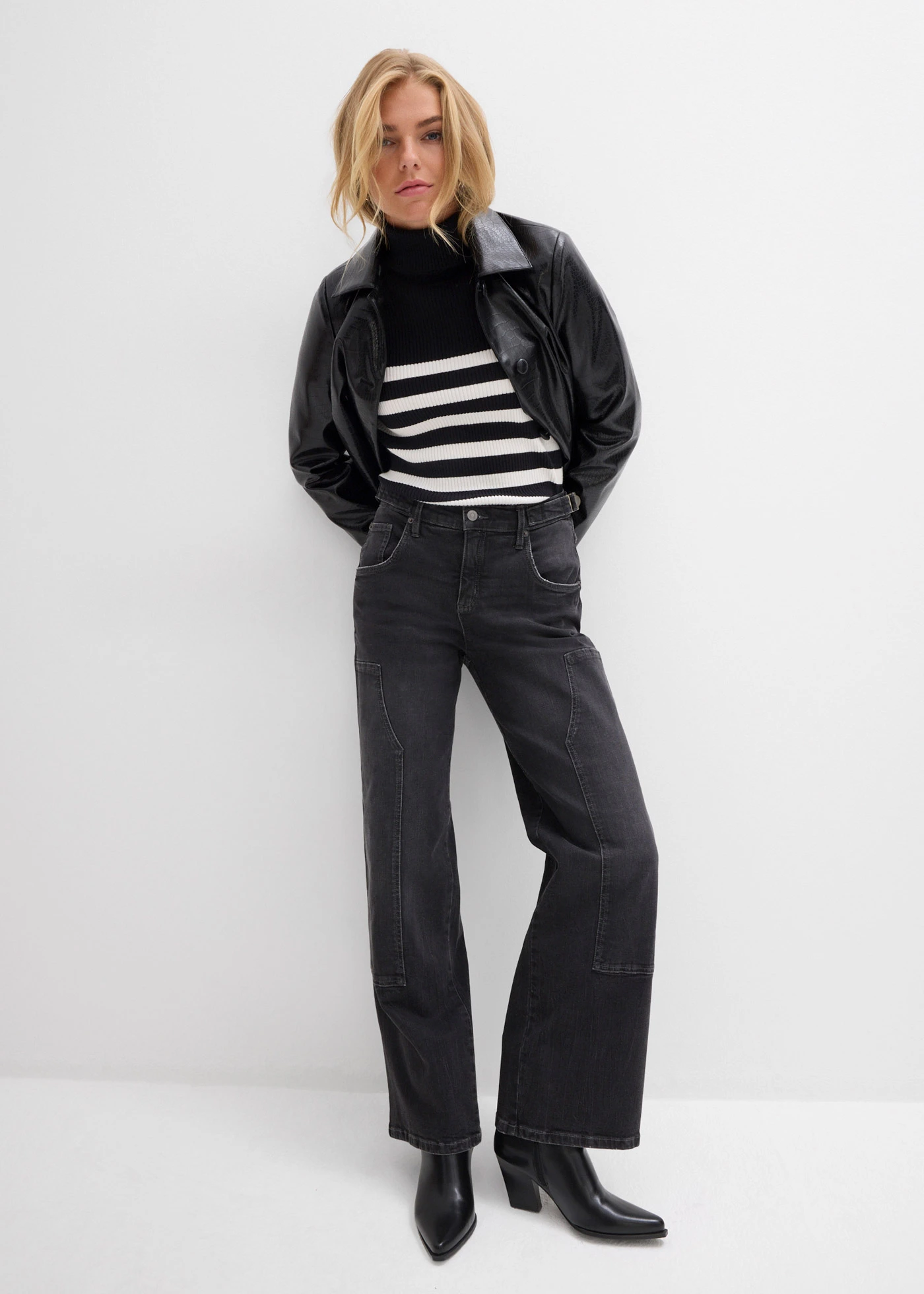 Džíny Wide Leg, Mid Waist • tmavě šedý denim used • bonprix obchod