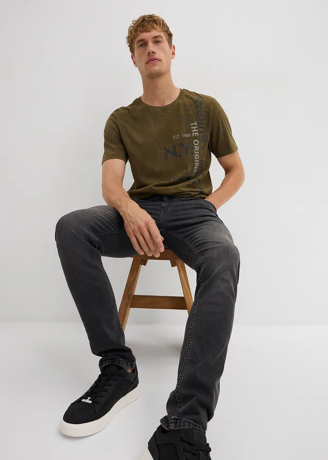 Slim fit stretch jeans, straight • zwart denim used • product-page.page-title-suffix