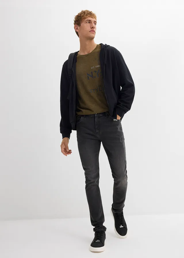 Slim fit stretch jeans, straight • zwart denim used • product-page.page-title-suffix