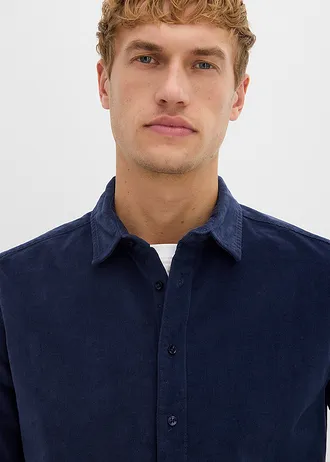 Zacht corduroy overhemd met stretch van biologisch katoen • donkerblauw • bonprix online shop