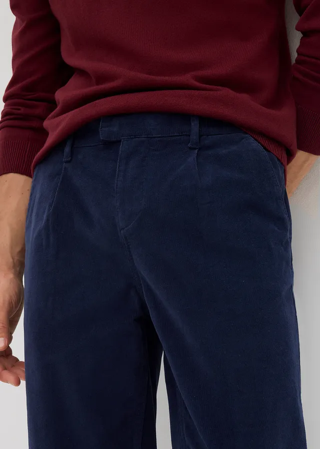 Regular fit stretch corduroy broek met biologisch katoen, tapered • donkerblauw • product-page.page-title-suffix