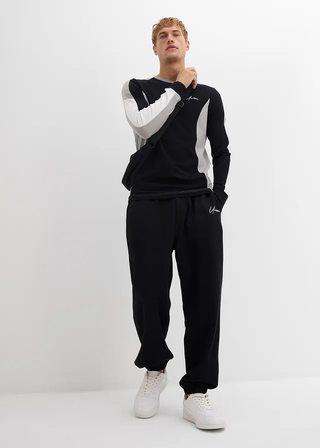 Joggingbroek van puur katoen, loose fit, Kleur: zwart