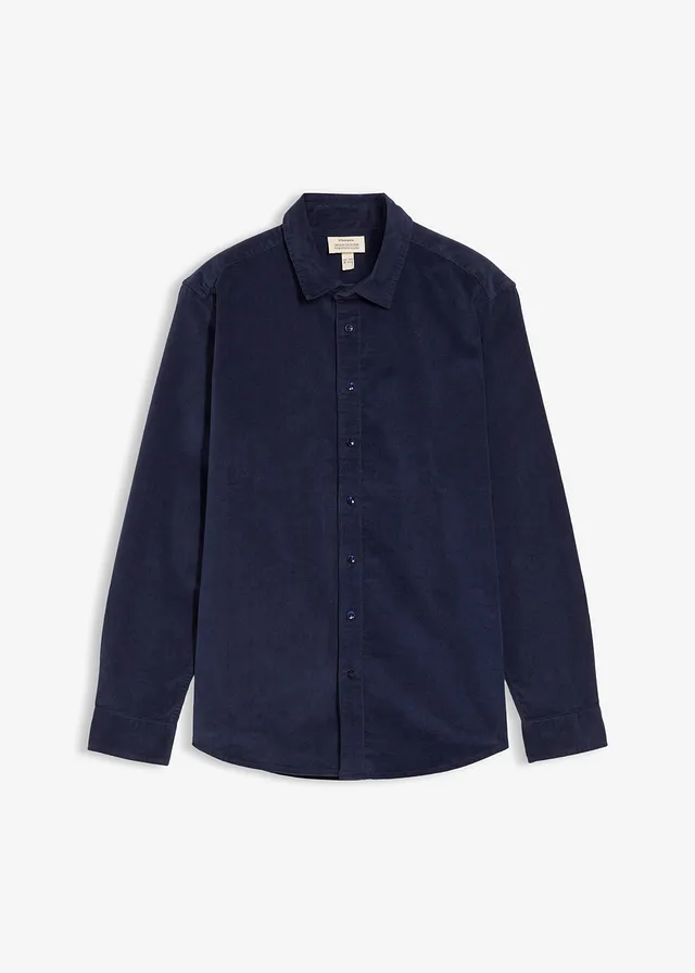 Chemise douce en velours de coton côtelé extensible, Couleur: bleu foncé