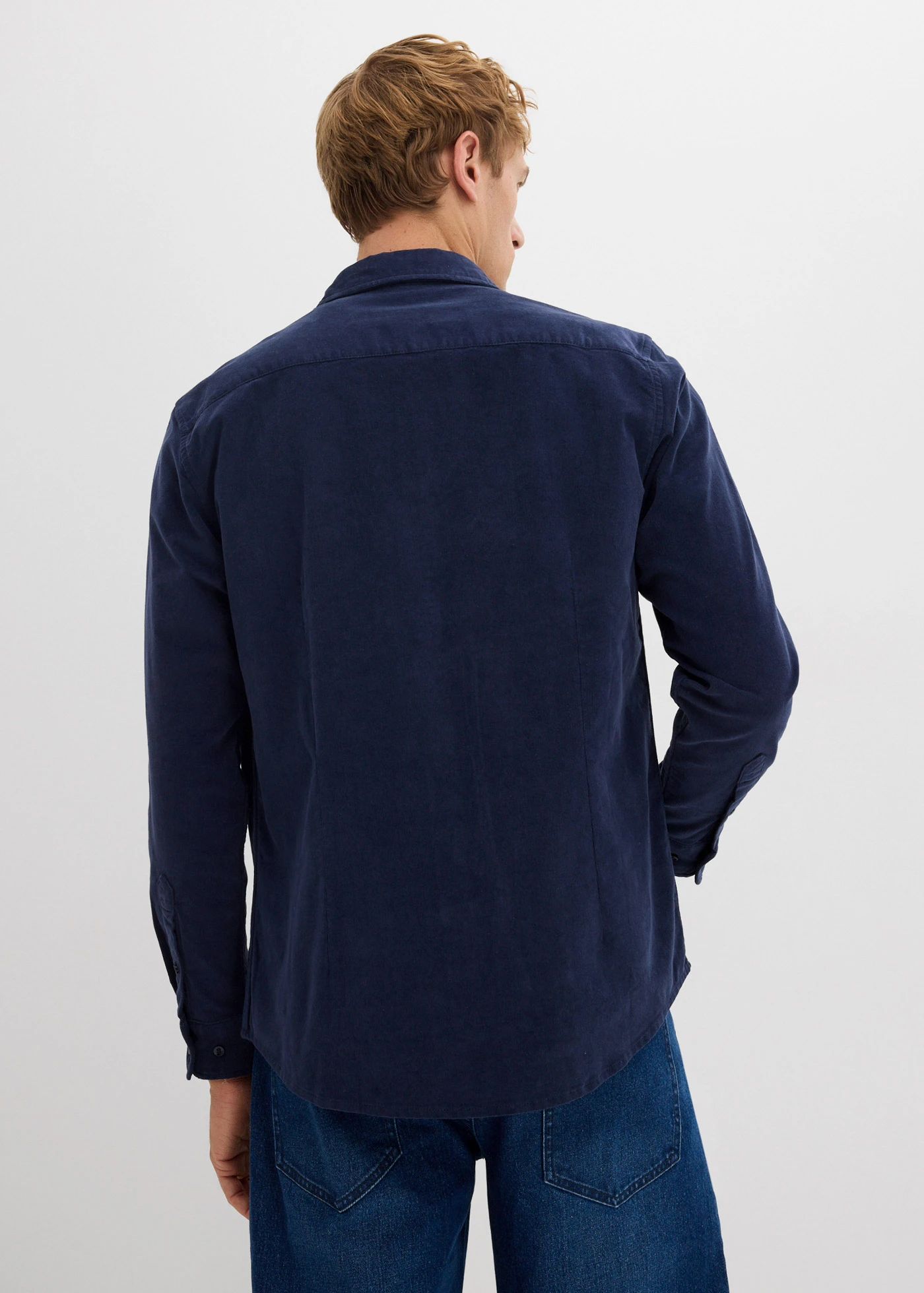 Cămașă moale din material reiat stretch, din bumbac organic • bleumarin • magazin bonprix