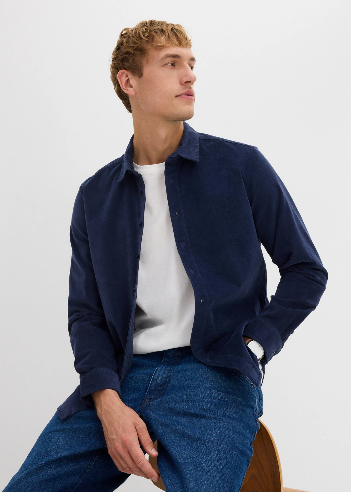 Zacht corduroy overhemd met stretch van biologisch katoen • donkerblauw • bonprix online shop