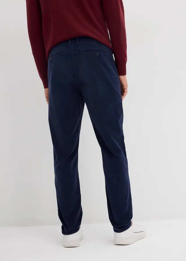 Regular fit stretch corduroy broek met biologisch katoen, tapered • donkerblauw • product-page.page-title-suffix