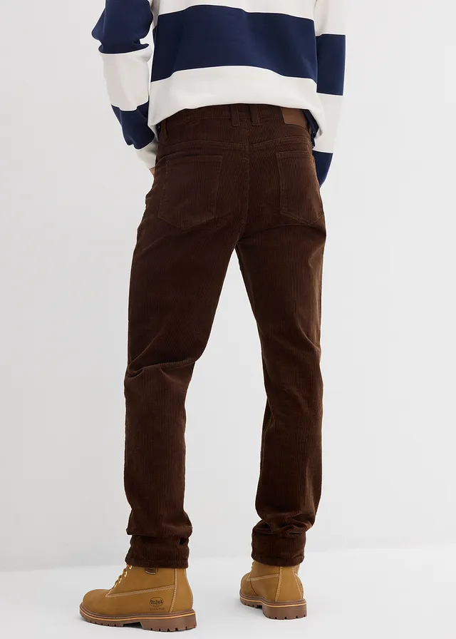 Strečové manšestrové kalhoty v pohodlném střihu, Slim Fit • hnědá • bonprix obchod