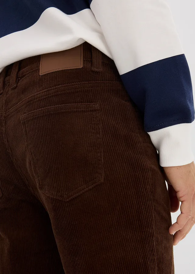 Strečové manšestrové kalhoty v pohodlném střihu, Slim Fit • hnědá • bonprix obchod