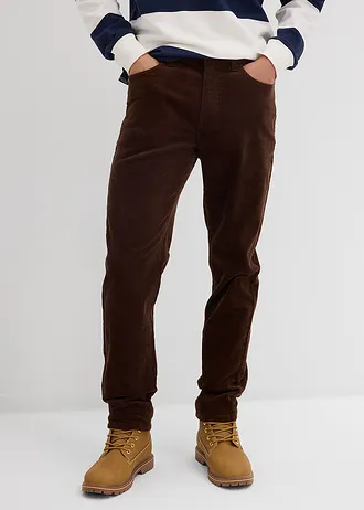 Pantalon en velours côtelé extensible et confortable, Slim, Couleur: marron