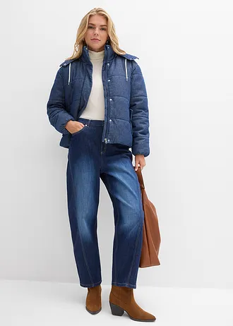 Prošívaná bunda z džínoviny, barva: tmavě modrý denim