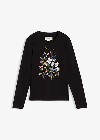 T-shirt manches longues 100% coton • noir floral • Boutique bonprix