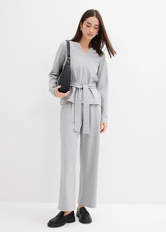 Tričko s dlouhým rukávem a širokou vázačkou, z viskózové směsi, barva: světle šedý melír