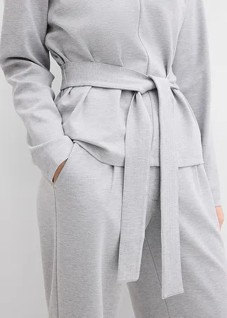 Tričko s dlouhým rukávem a širokou vázačkou, z viskózové směsi • světle šedý melír • bonprix obchod