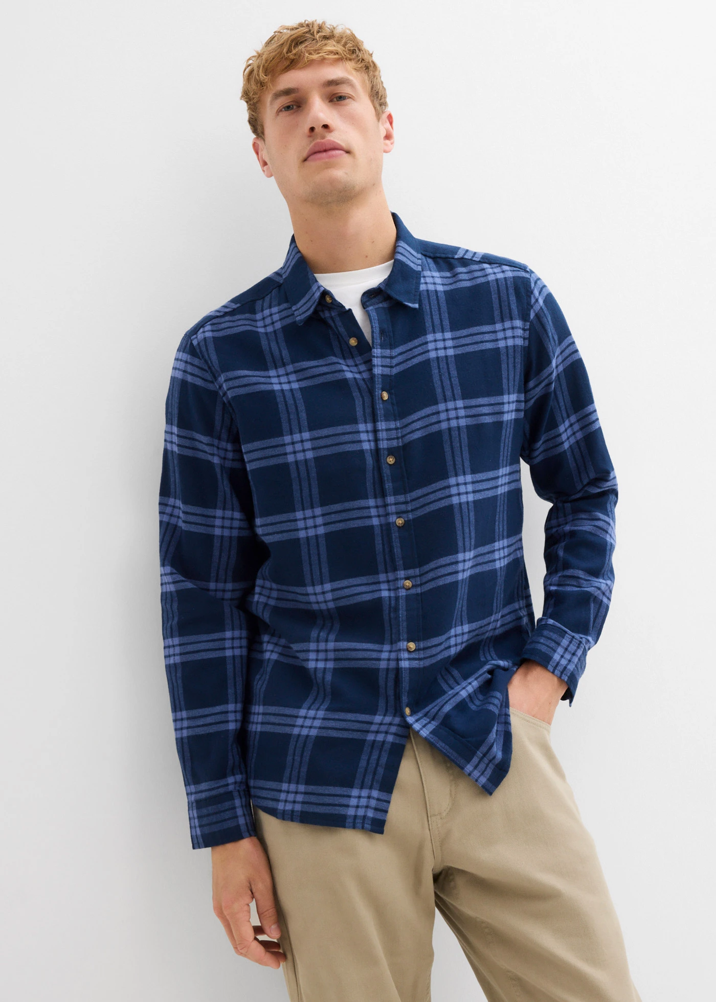 Flanel overhemd met  lange mouwen van biologisch katoen • donkerblauw geruit • bonprix online shop