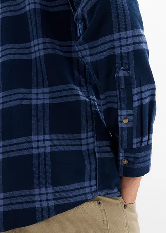 Flanel overhemd met  lange mouwen van biologisch katoen • donkerblauw geruit • bonprix online shop