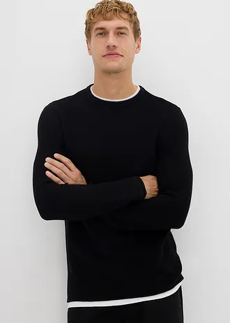 gestructureerde trui in 2-in-1-look van katoenmix • zwart/wit • bonprix online shop