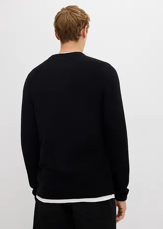 Pull texturé effet 2-en-1 en coton mélangé • noir/blanc • Boutique bonprix