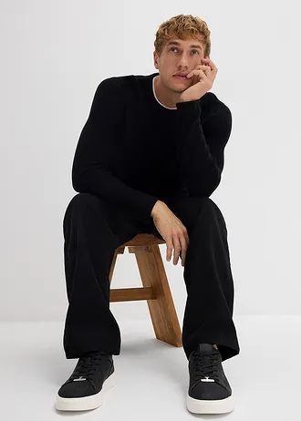 Pull texturé effet 2-en-1 en coton mélangé • noir/blanc • Boutique bonprix