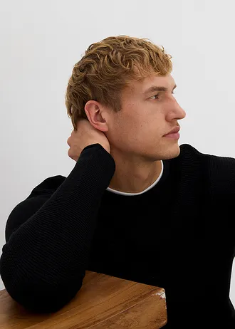 gestructureerde trui in 2-in-1-look van katoenmix • zwart/wit • bonprix online shop