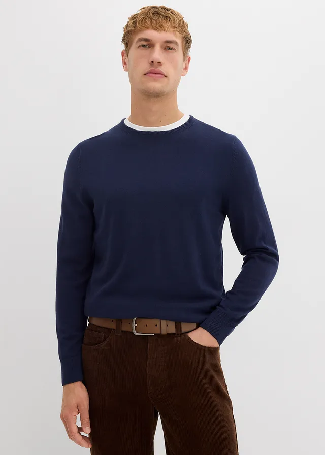 Fijngebreide trui met prachtige merinowol, Kleur: donkerblauw
