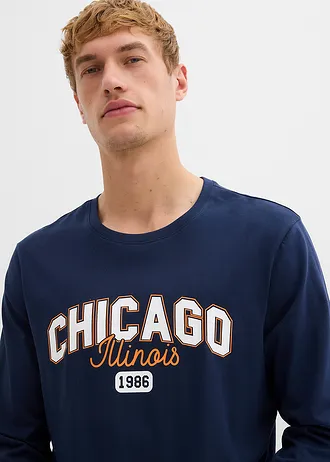 Hosszú ujjú póló tiszta bio-pamutból (2 db-os csomag) • sötétkék+mélyzöld mintás • bonprix áruház