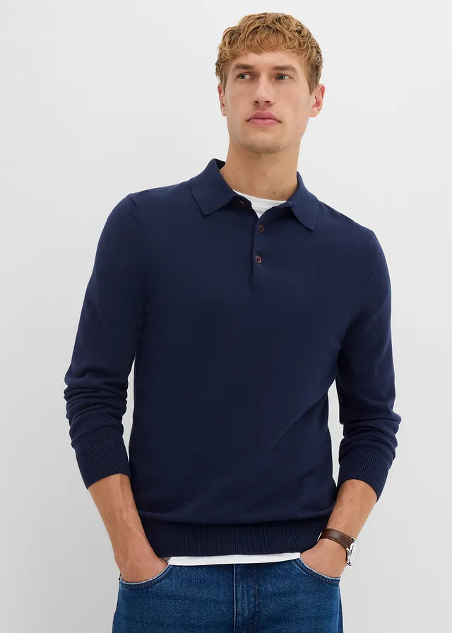 Fijngebreide polo-trui met prachtig merinowol, slim fit