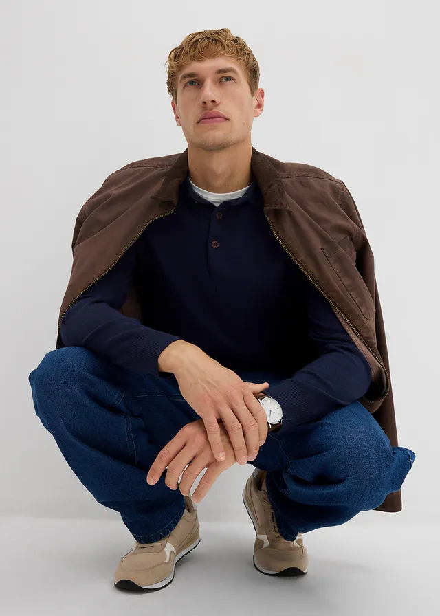 Pull polo en fine maille avec laine mérinos, slim • bleu foncé • product-page.page-title-suffix