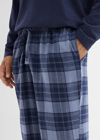 Heren pyjama met flanellen broek van zacht katoen • donkerblauw geruit • bonprix online shop