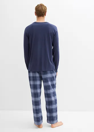 Heren pyjama met flanellen broek van zacht katoen • donkerblauw geruit • bonprix online shop