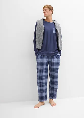 Heren pyjama met flanellen broek van zacht katoen • donkerblauw geruit • bonprix online shop