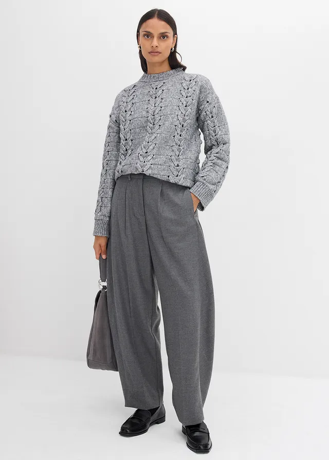 Broek met comfortabele tailleband van viscose-mix • grijs gemêleerd • product-page.page-title-suffix
