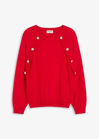 Pull fluide en fine maille de viscose mélangée, Couleur: rouge salsa