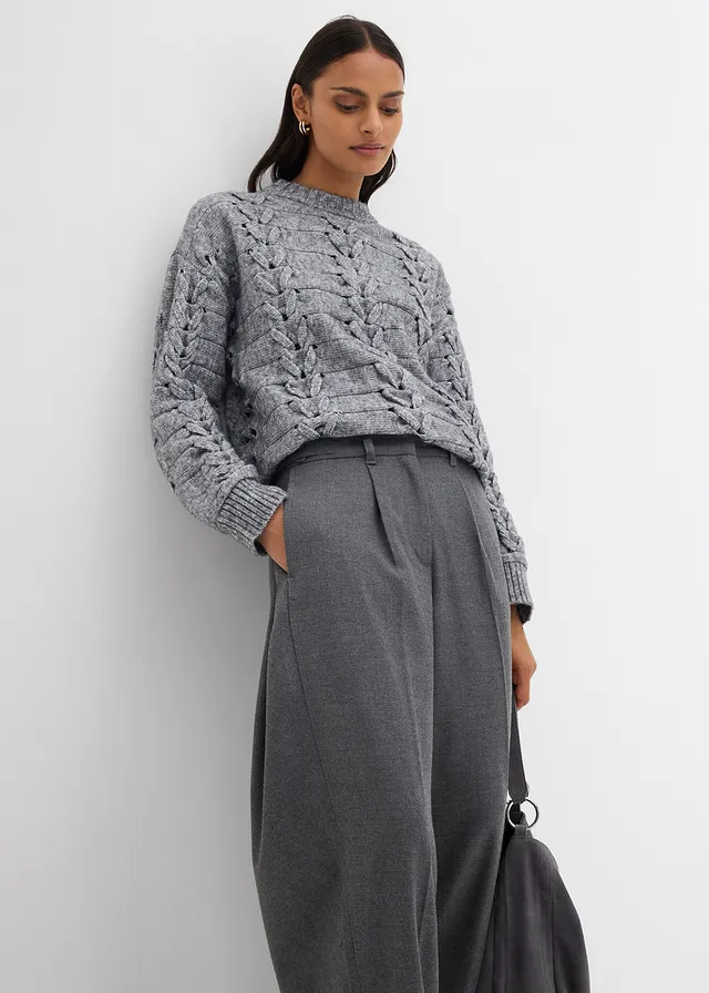 Broek met comfortabele tailleband van viscose-mix • grijs gemêleerd • product-page.page-title-suffix