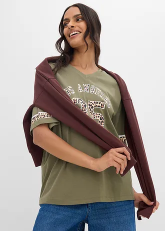 T-shirt oversize 100% coton • olive léopard • Boutique bonprix