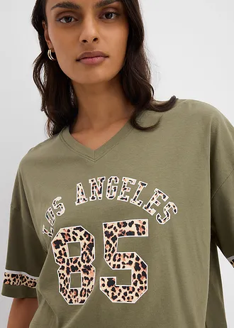T-shirt oversize 100% coton • olive léopard • Boutique bonprix