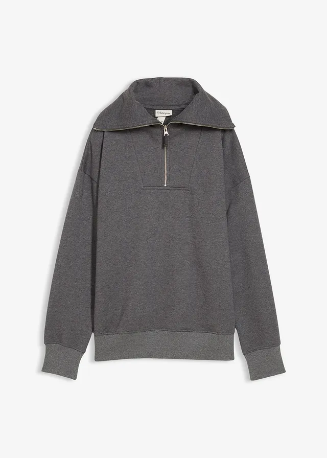 Mikina s límcem na zip, z měkké bavlněné směsi • šedý melír • bonprix obchod