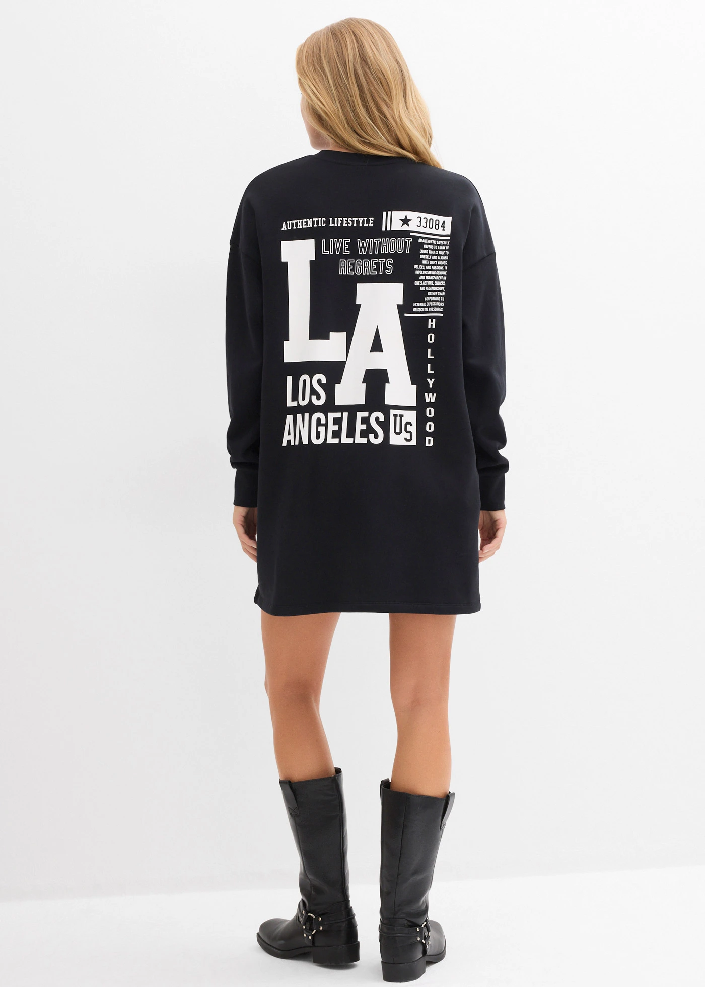 Robe sweat 100% coton • noir imprimé • Boutique bonprix