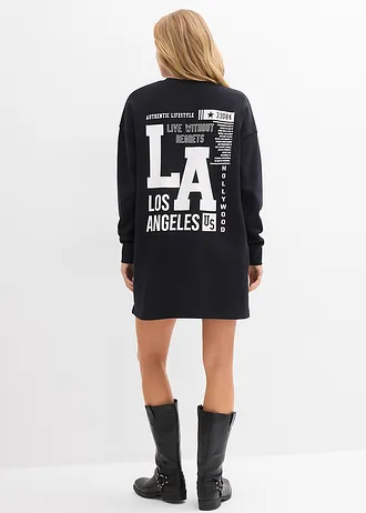 Sweatjurk van katoen, Kleur: zwart met print